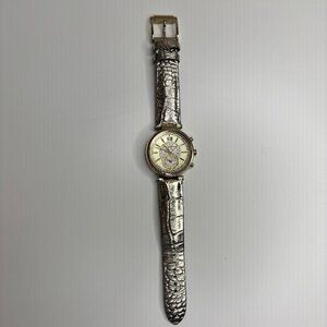 Michael Kors MK2444 Sawyer Gold Tone Chronograph Watch Croc Embossed Leather EUC